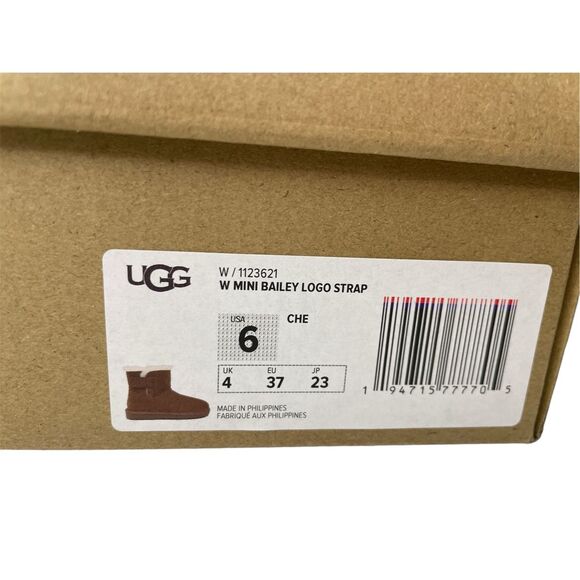 UGG Women's Mini Bailey Logo Strap Boots Booties 6  Chestnut NEW with Box - Picture 6 of 6